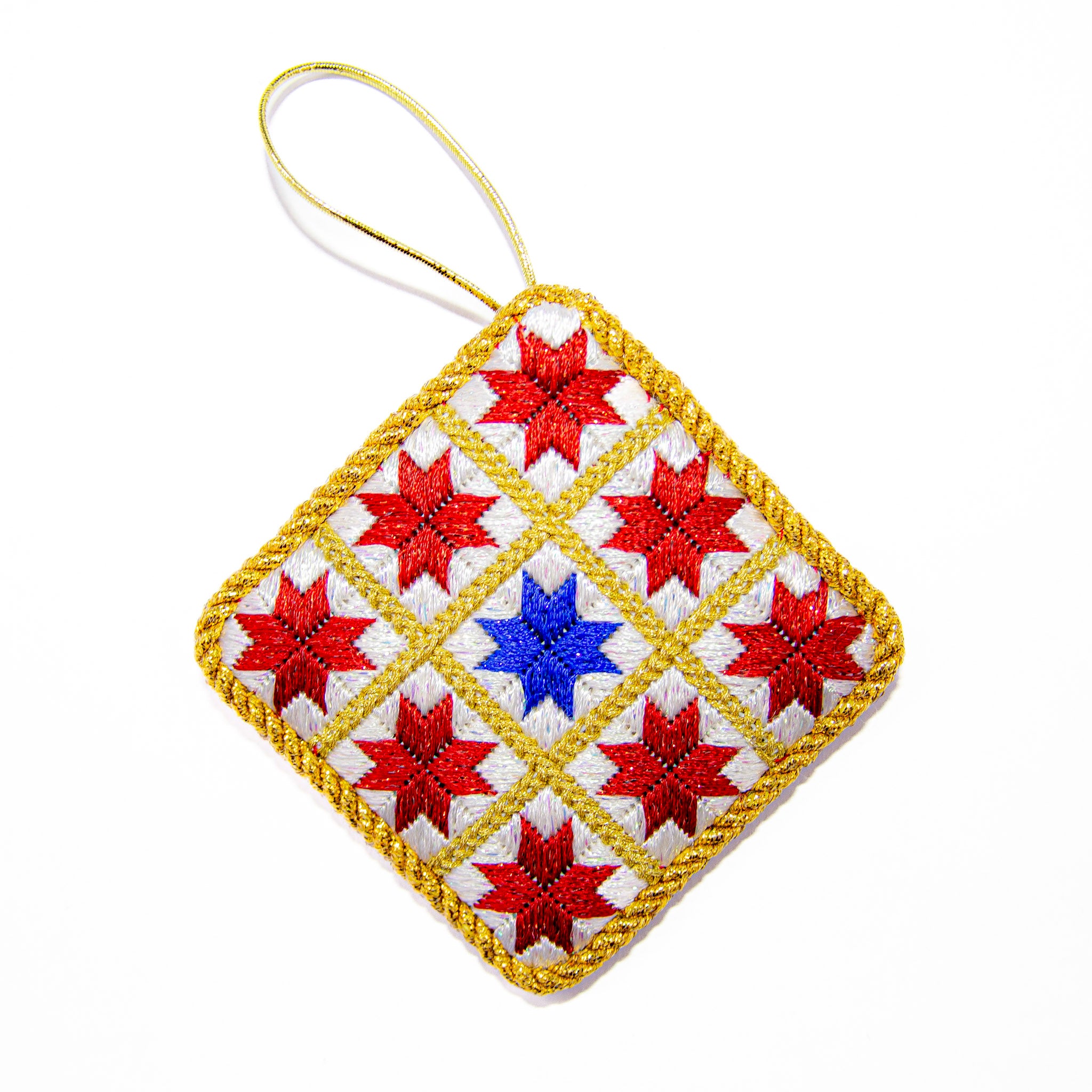 Patriotic Red White and Blue Quilt Ornament